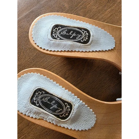 Salpy the kate wood sandals Clogs Wooden Light Blue Pink Bows Studded Size 6 - Picture 2 of 11